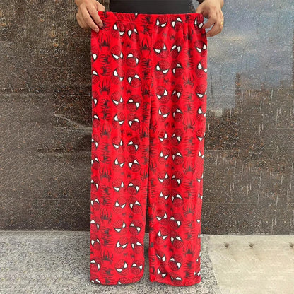 Hello Kitty Spider-Man Cotton Velvet Loose Pajamas Pajamas Long Pants Women'S and Men'S Cartoon Sleeping Casual Wear